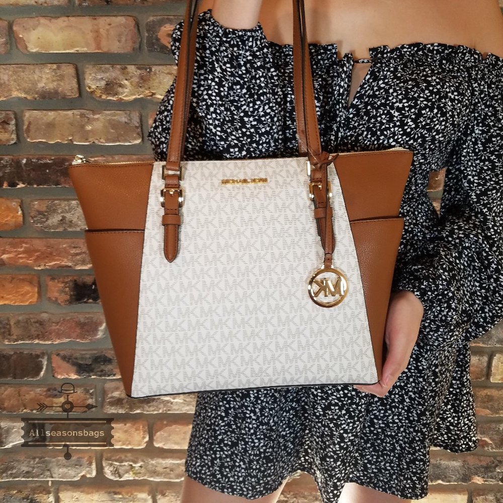 Michael Kors Large Charlotte Tote Vanilla Satchel - Picture 2 of 8